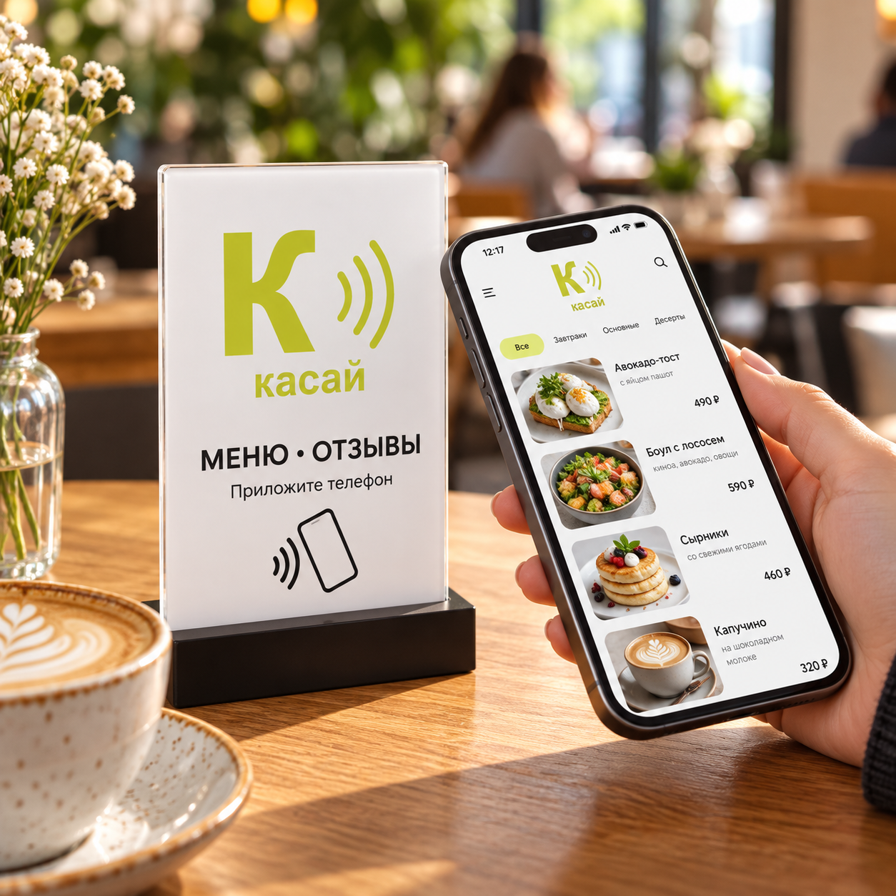Настольная NFC-табличка открывает меню кафе